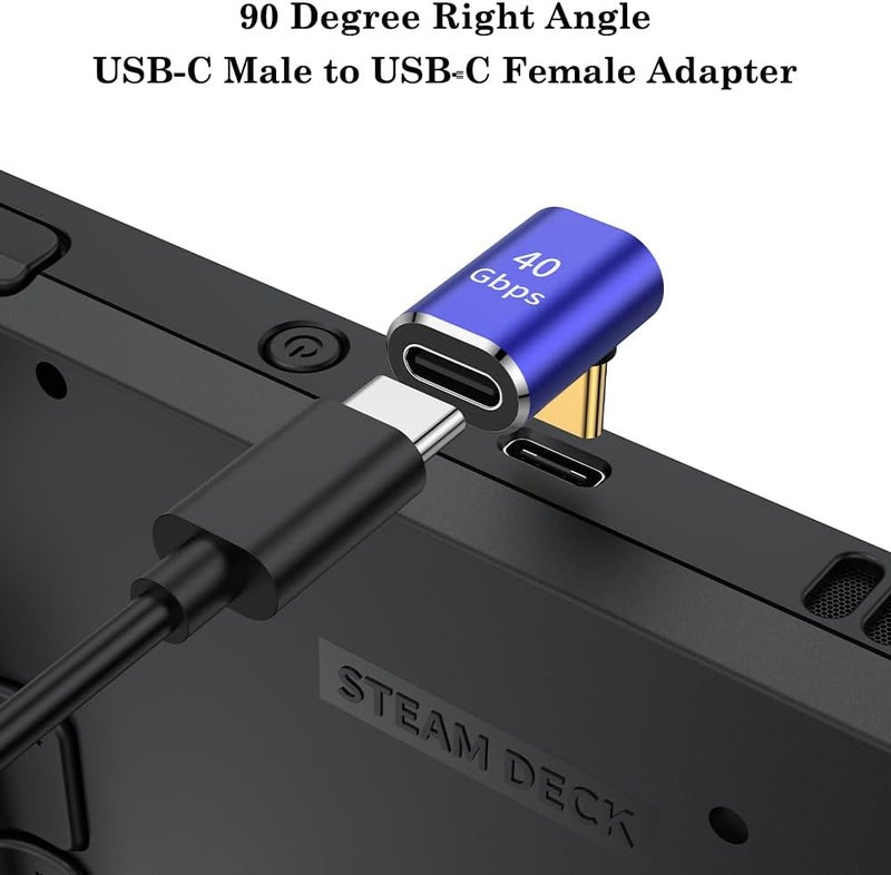 AuviPal محول USB C بزاوية 90 درجة (عبوة 2)، زاوية ليمين ويسار شكل L موصل USB نوع C ذكر إلى أنثى لجهاز Steam Deck، ROG Ally، MacBook، جهاز لوحي، هاتف والمزيد - أزرق - Image 2